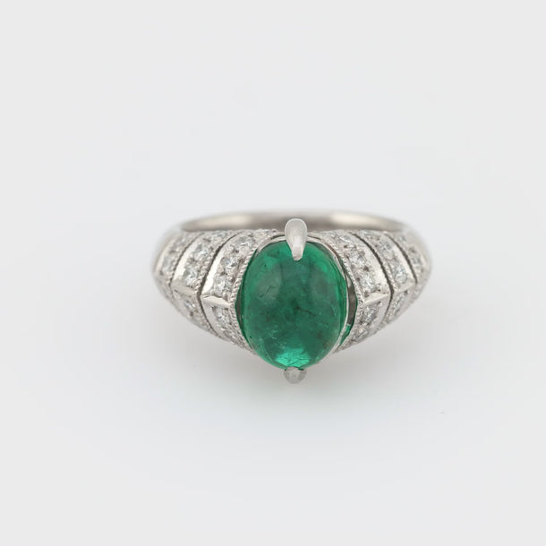 Vintage 3.23 carat emerald diamond platinum cocktail ring Jack Weir & Sons