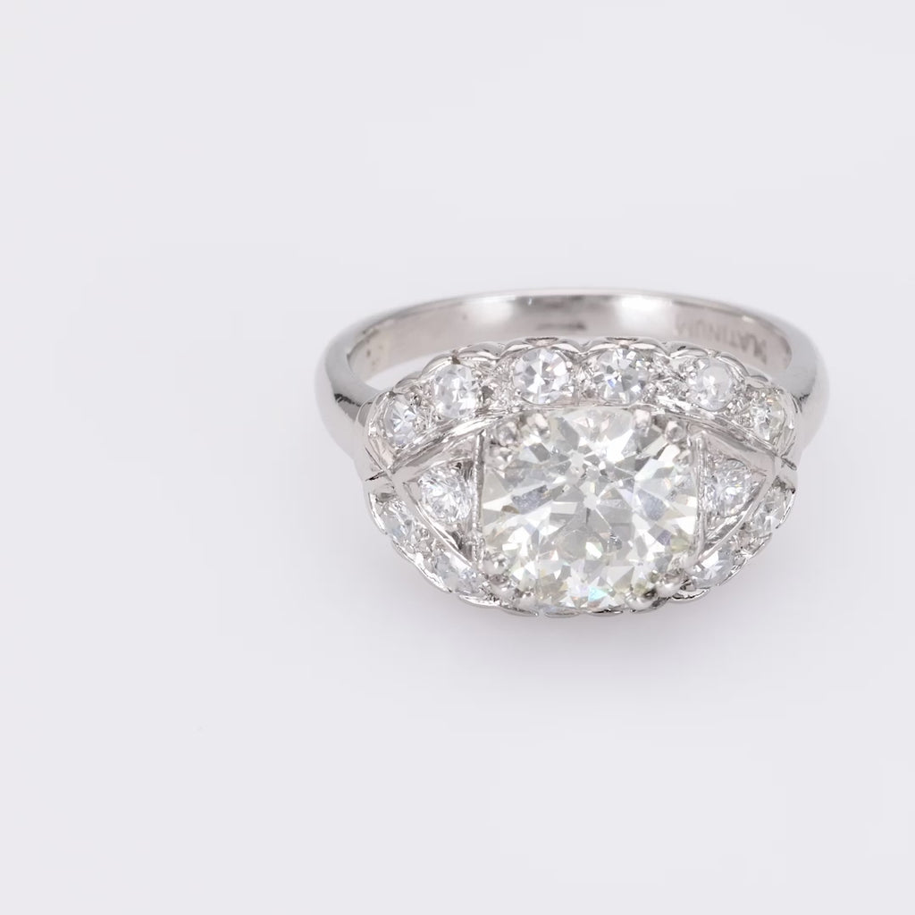 Retro GIA 2.00 Carat Diamond Platinum Engagement Ring