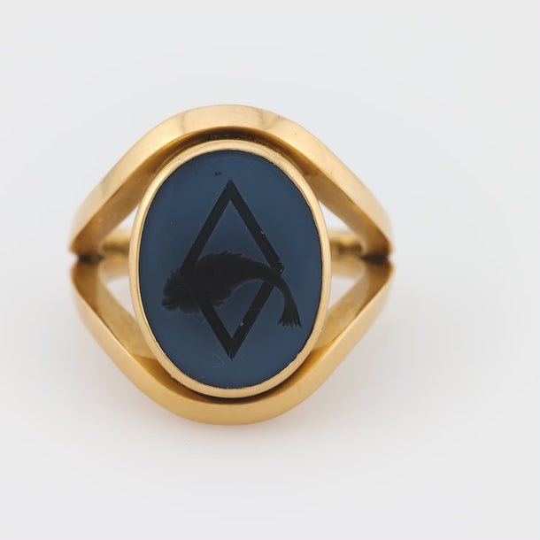 Retro French 18k yellow gold intaglio ichthus ring Jack Weir & Sons