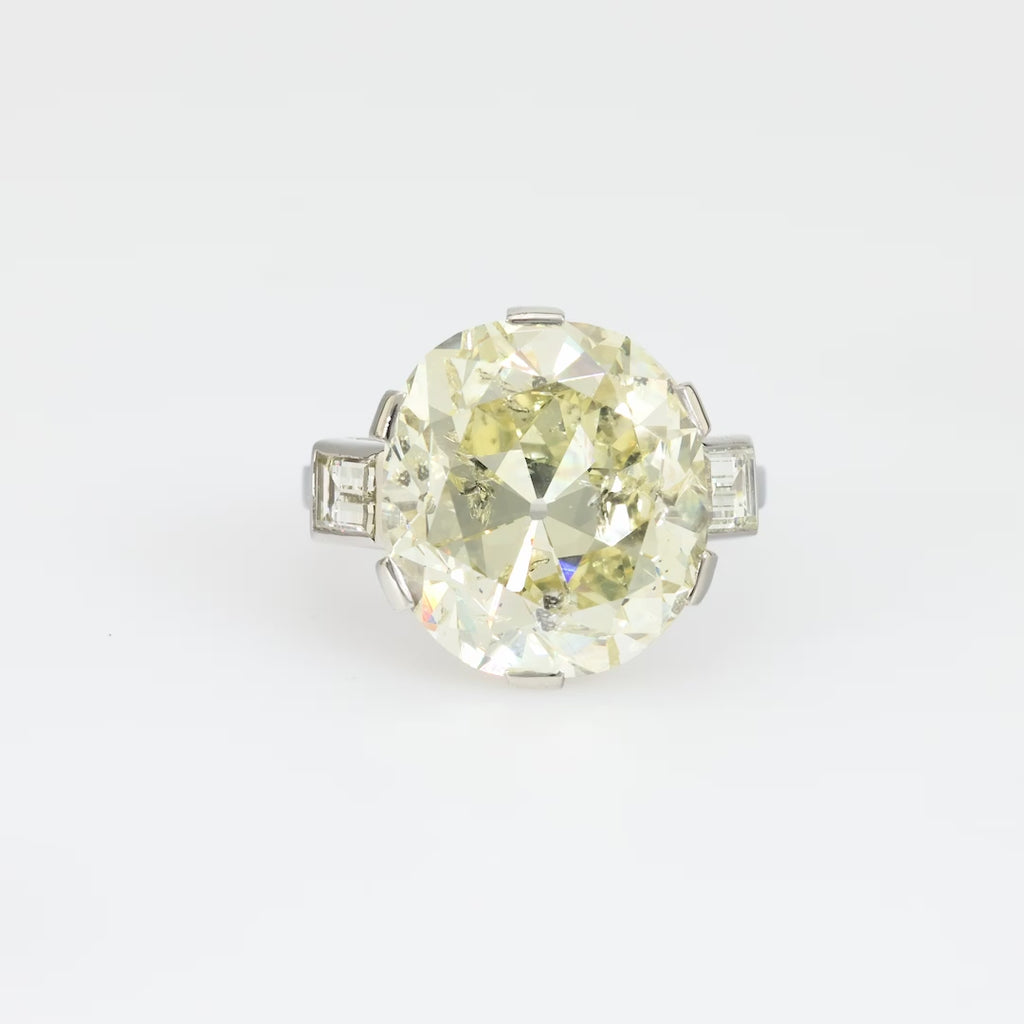 Art Deco French GIA 15.77 carat old mine cut diamond platinum engagement ring Jack Weir & Sons