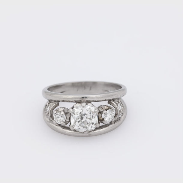 Mid Century 1.67 carat platinum 3 stone double band ring Jack Weir & Sons