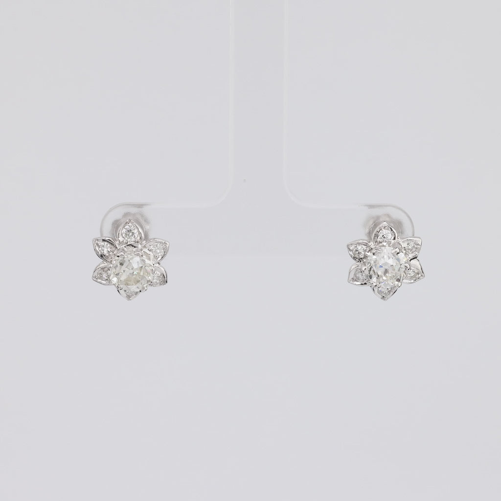 Antique Style Diamond Platinum Flower Earrings