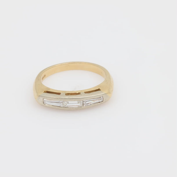 Mid Century baguette diamond 14k yellow and white gold wedding ring Jack Weir & Sons