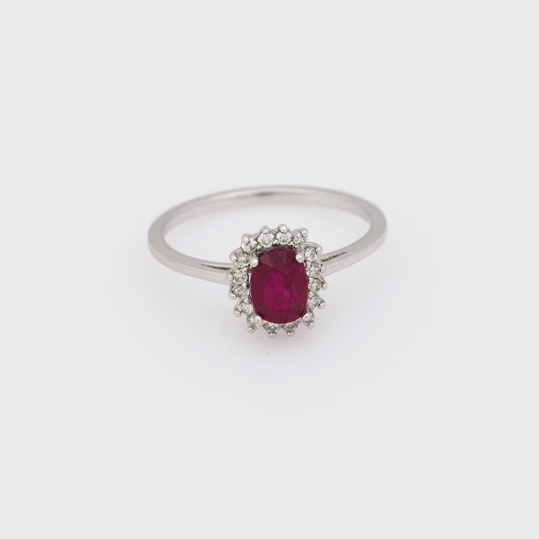 Vintage GIA no heat ruby diamond 14k white gold cluster ring Jack Weir & Sons