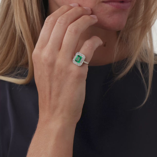 Art Deco 2.00 carat emerald diamond platinum ring Rings Jack Weir & Sons