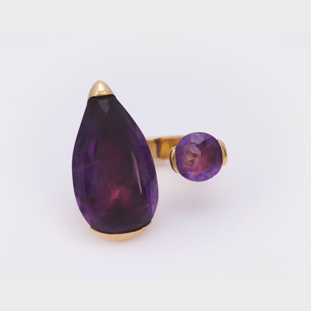Vintage French amethyst 18k yellow gold cocktail ring Jack Weir & Sons
