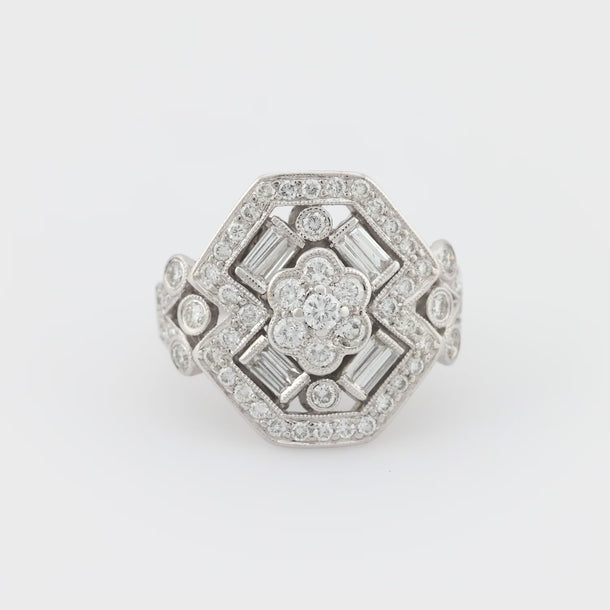 Vintage diamond 18k white gold cocktail ring Jack Weir & Sons