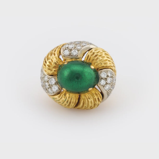 Vintage diamond green enamel 18k yellow gold cocktail ring Jack Weir & Sons