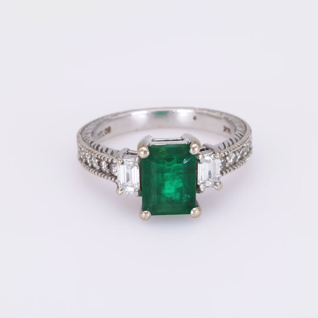 Emerald Diamond White Gold Engagement Ring