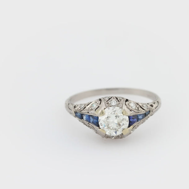 Art Deco 1 carat diamond sapphire platinum engagement ring Jack Weir & Sons