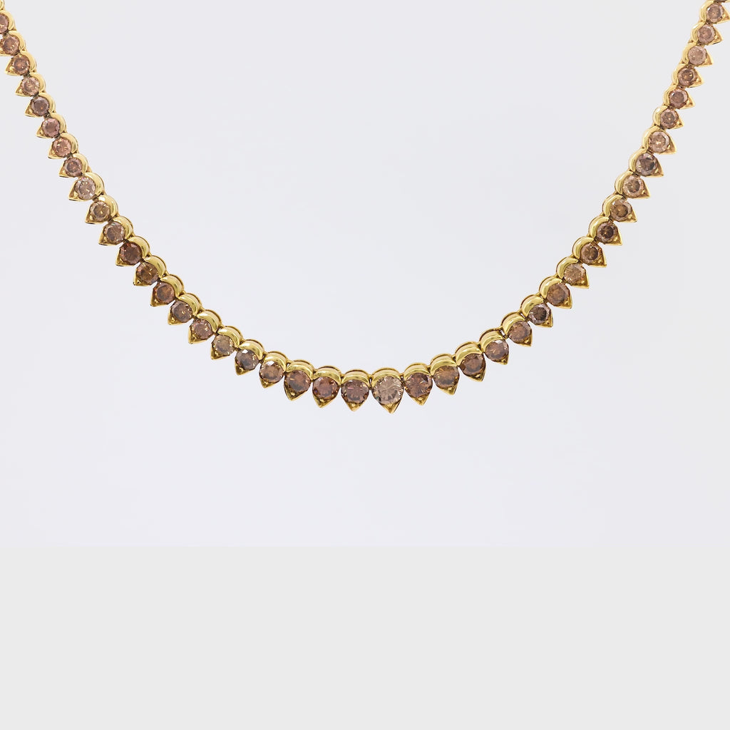 Vintage French 11.7 Carat Fancy Brown Diamond 18K Yellow Gold Riviera Necklace