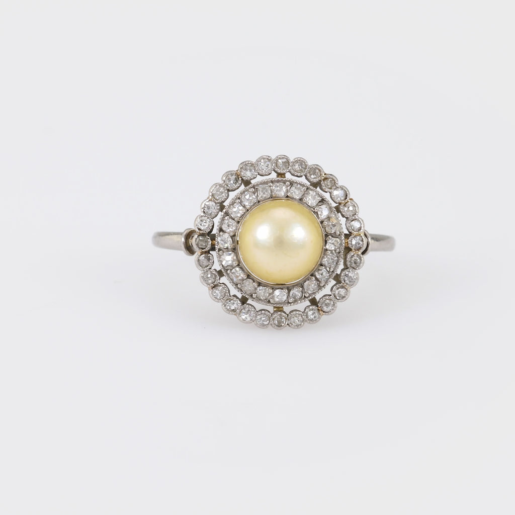 Belle Époque Natural Pearl Diamond Platinum Engagement Ring