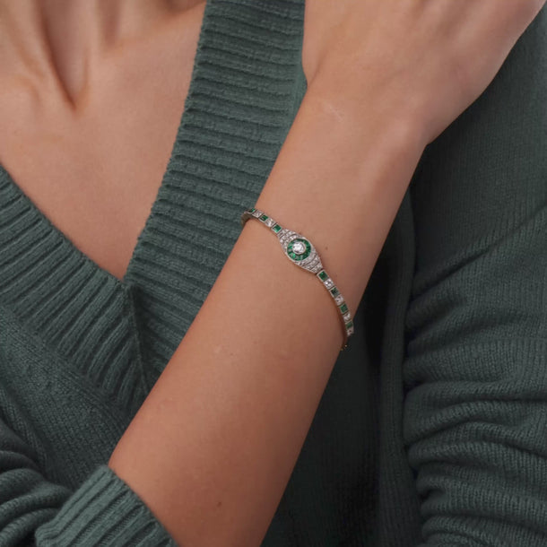 Art Deco French Cut diamond emerald 18k yellow gold and platinum bracelet Bracelets Jack Weir & Sons