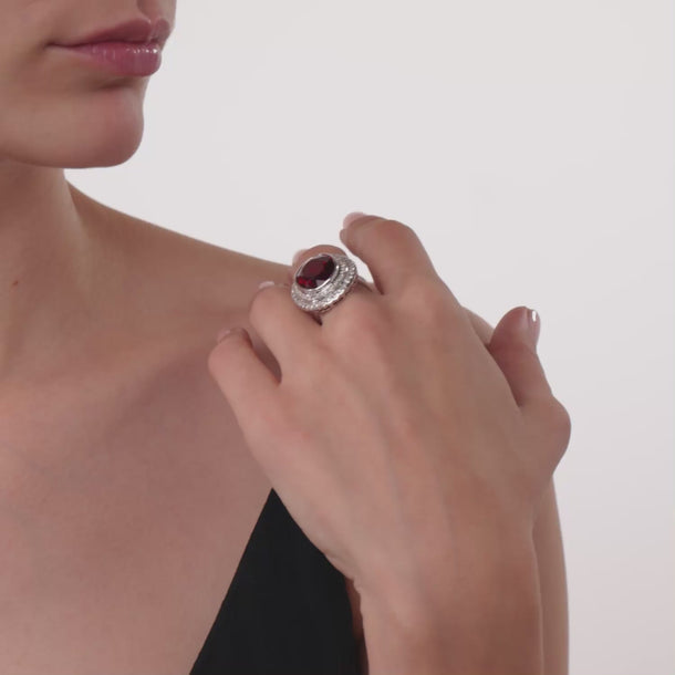 Vintage 10.00 carat rubellite tourmaline diamond 18k white gold cocktail ring