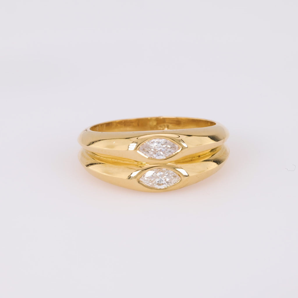 Vintage Diamond 18K Yellow Gold Dual Layer Ring