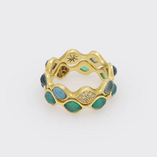 Modern gemstone and diamond 18k yellow gold eternity band set Jack Weir & Sons