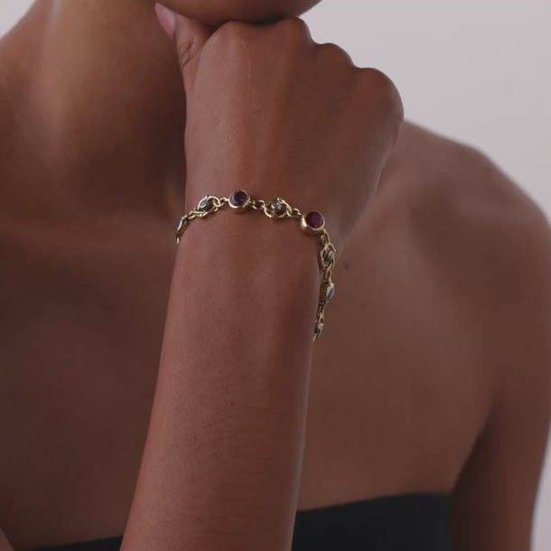 Victorian gemstone diamond 18k yellow gold bracelet
