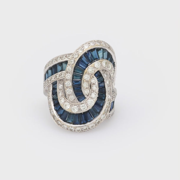 Effy 5.25 carat sapphire diamond 14k white gold cocktail ring