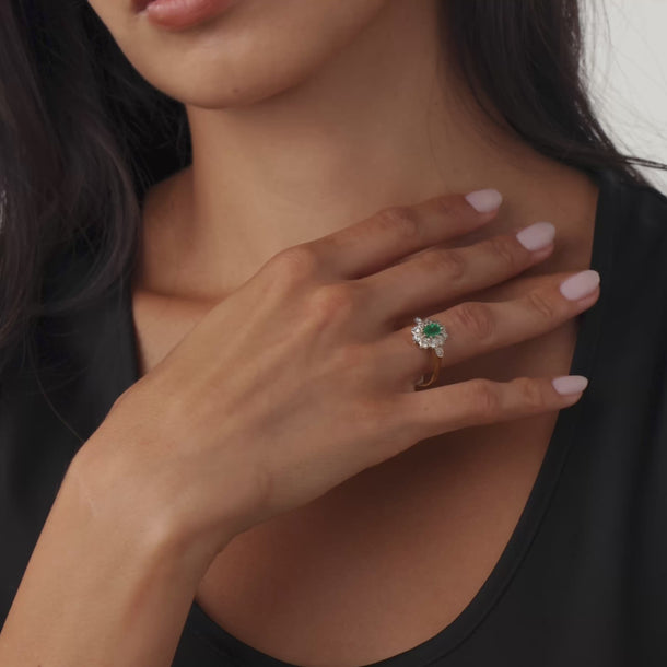 French vintage emerald diamond 18k yellow white gold ring