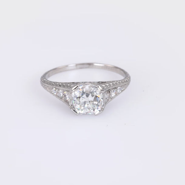 Art Deco Platinum 1.58 Carat Square Cut Diamond Filigree Ring Jack Weir & Sons