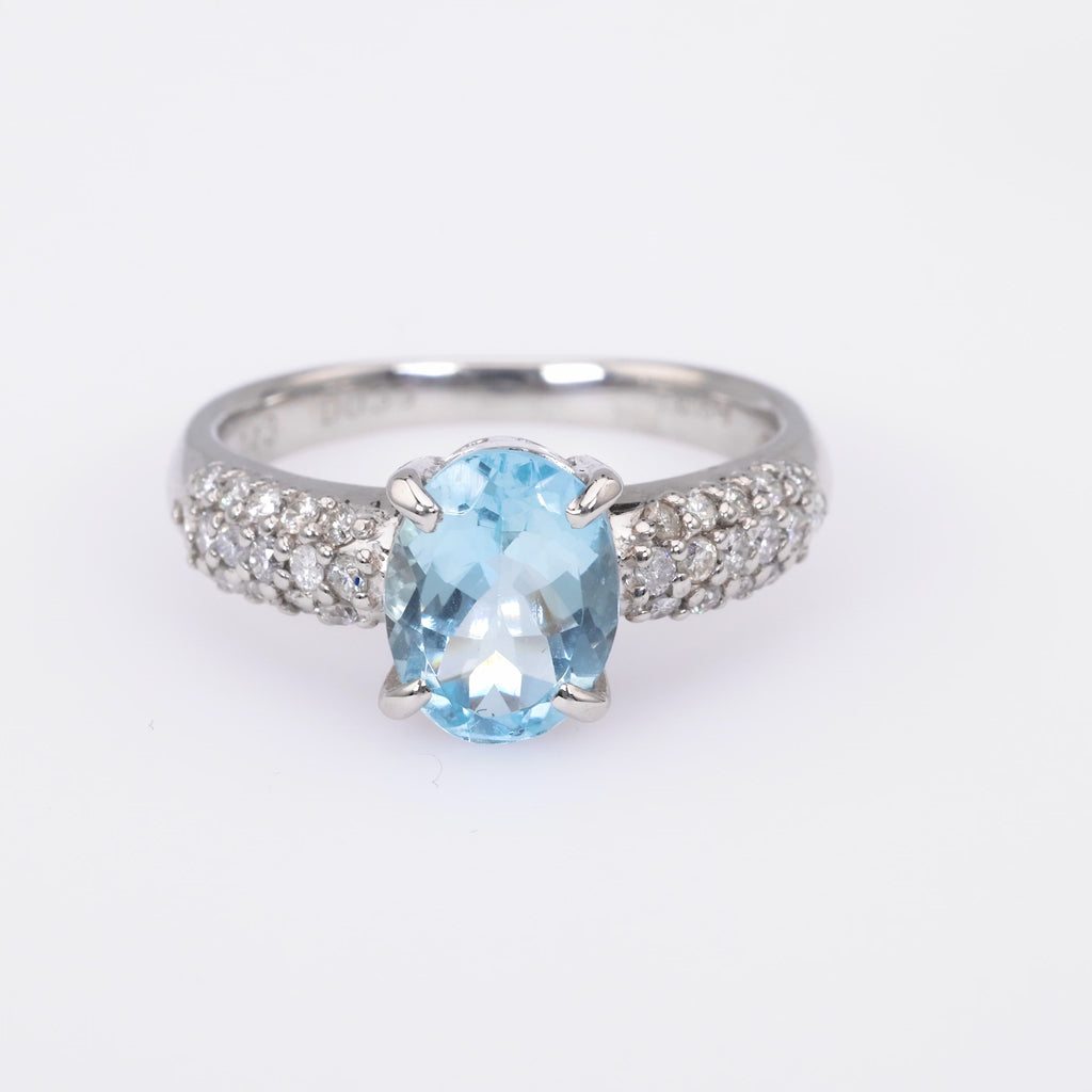 Modern Oval Cut Aquamarine Diamond Platinum Ring