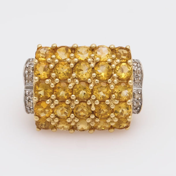 Retro 3.25 carat citrine diamond 14k yellow gold tank ring Jack Weir & Sons