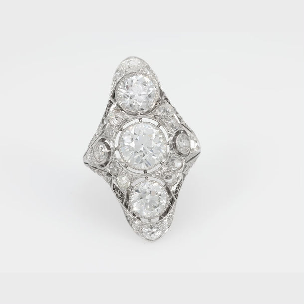Art Deco GIA 6 carat total weight diamond platinum Navette ring Jack Weir & Sons