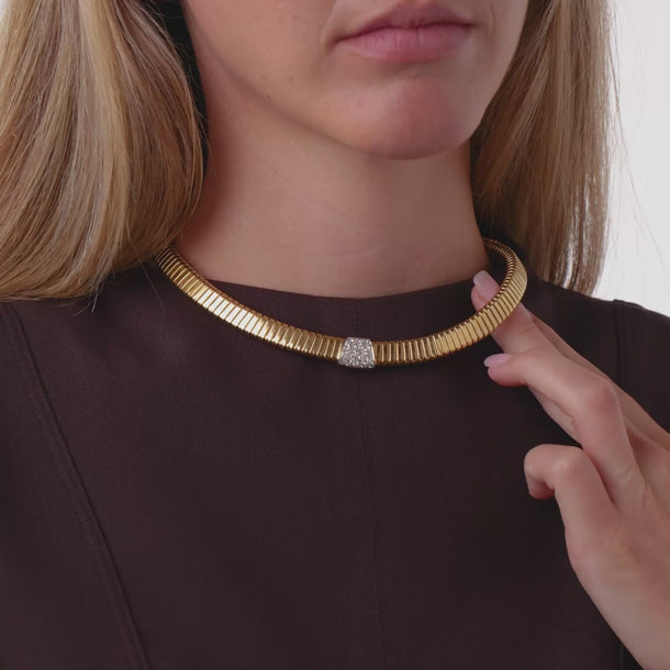 Hammerman Brothers vintage diamond 14k yellow gold Tubogas style necklace
