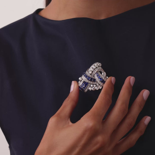 Art Deco 10.00 carat diamond sapphire platinum pendant Necklaces Jack Weir & Sons