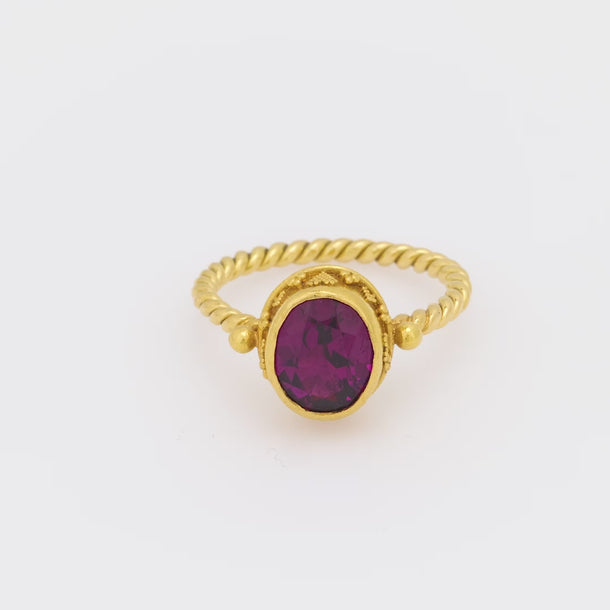 Luna purple tourmaline 22k yellow gold bezel ring Felix