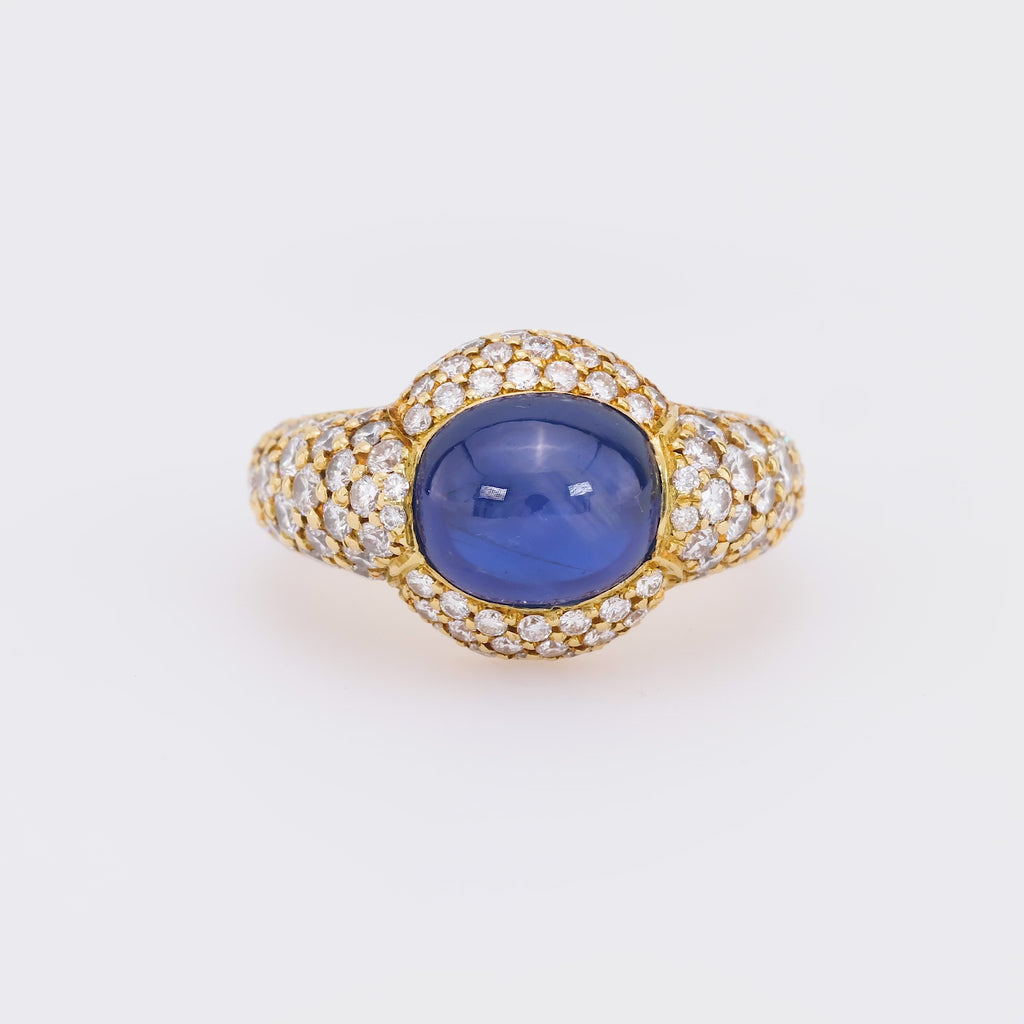 Vintage GIA 4.76 carat no heat sapphire diamond 18k yellow gold ring