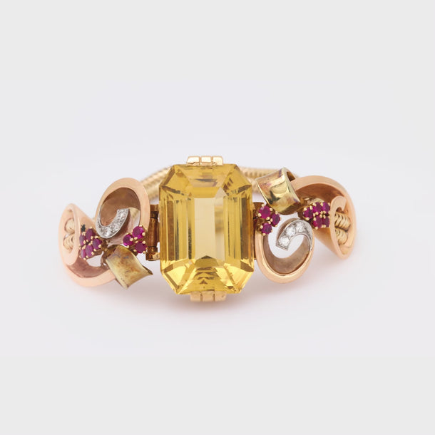Retro Tiffany & Co. GIA citrine ruby diamond 14k rose gold bracelet Tiffany & Co.