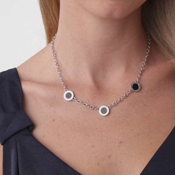 Bvlgari vintage diamond onyx 18k white gold necklace