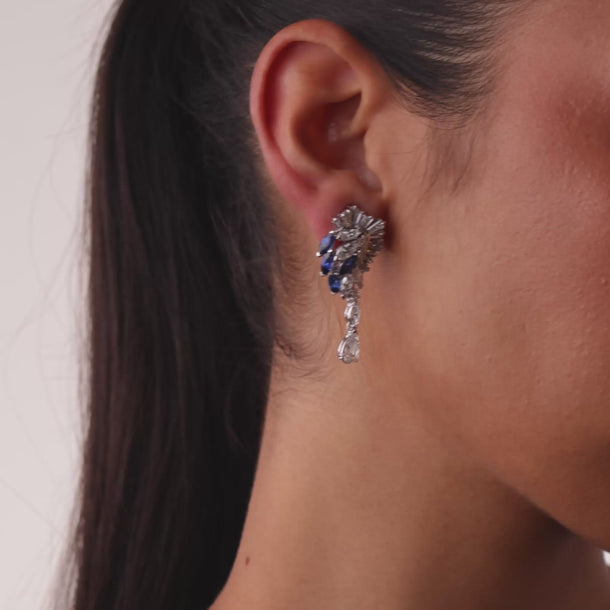 Mid Century 8.00 carat diamond synthetic sapphire diamond platinum earrings Earrings Jack Weir & Sons