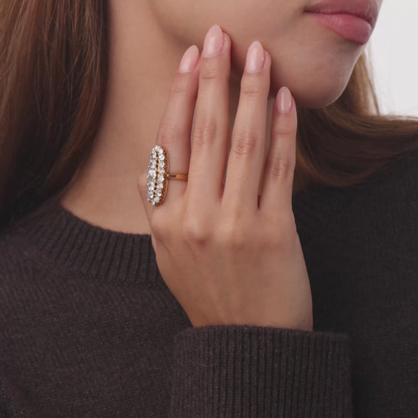Victorian 4.00 carat diamond 18k yellow gold navette ring