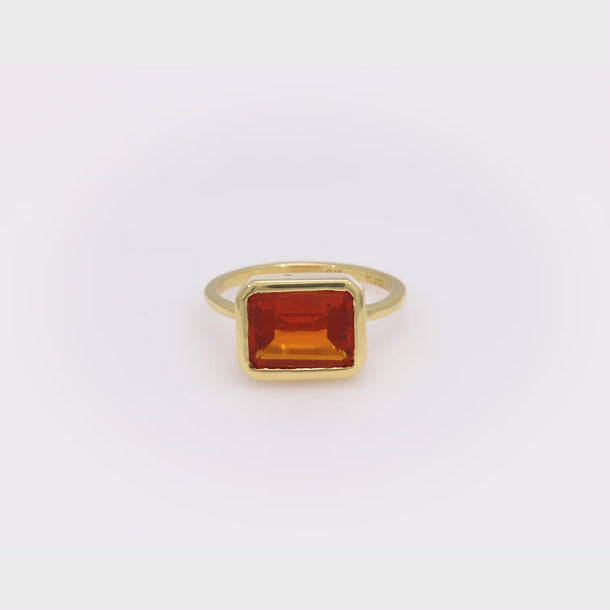 Contemporary 2.30 carat fire opal 18k yellow gold bezel ring Jack Weir & Sons