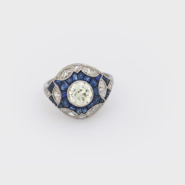 Art Deco style 1.27 carat diamond sapphire platinum ring Jack Weir & Sons