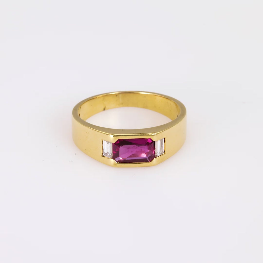 Italian Ruby Diamond Yellow Gold Gypsy Ring