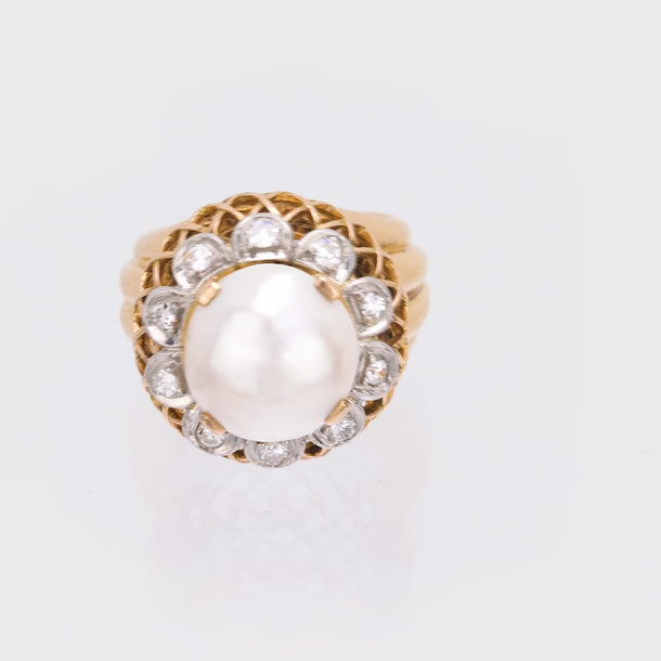 French Mabé pearl diamond 18k yellow gold cocktail ring Jack Weir & Sons