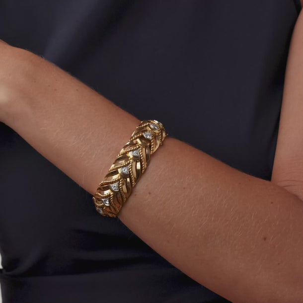 French Vintage 2.50 carat diamond 18k yellow gold platinum bracelet