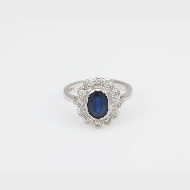 Mid Century sapphire diamond 18k white gold cluster ring Jack Weir & Sons