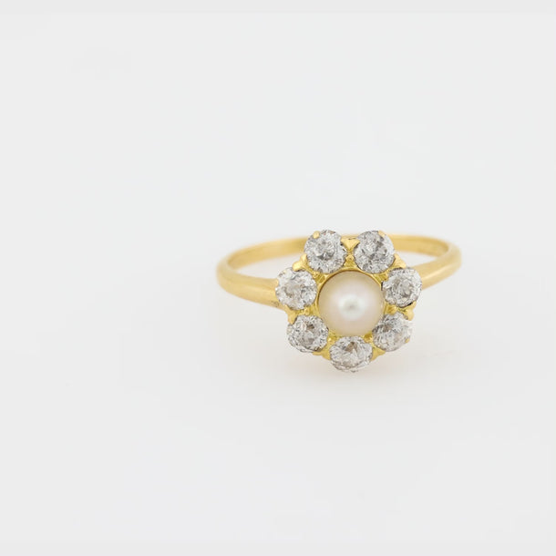 Edwardian pearl diamond 18k yellow gold cluster ring Jack Weir & Sons