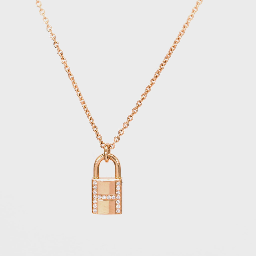 Hermes Kelly Cadenas Diamond Gold Lock Necklace