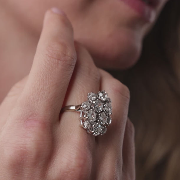French Mid Century 4.90 carat old mine cut diamond platinum cocktail ring Rings Jack Weir & Sons