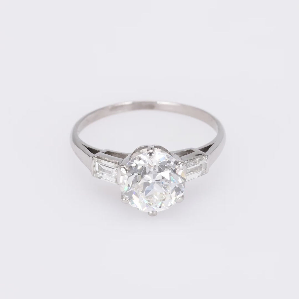 Mid-Century GIA 1.73 Carat Old European Cut Diamond Platinum Engagement Ring