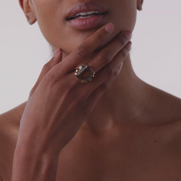 Retro 21.90 carat topaz low-karat rose gold silver cocktail ring