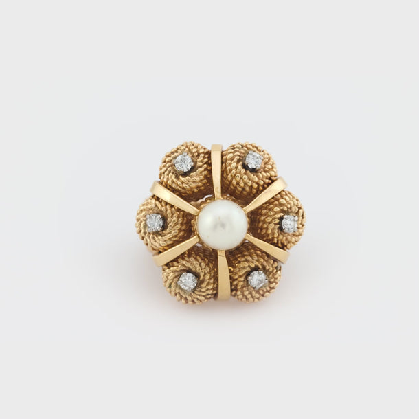 Vintage pearl diamond 14k yellow gold cocktail ring Jack Weir & Sons