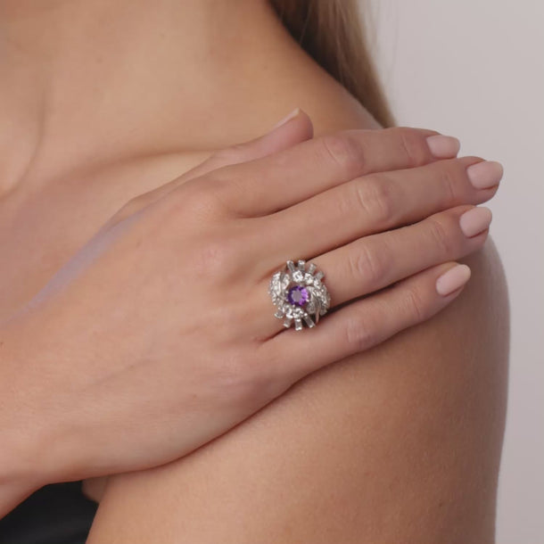 Mid Century amethyst diamond platinum cocktail ring Rings Jack Weir & Sons