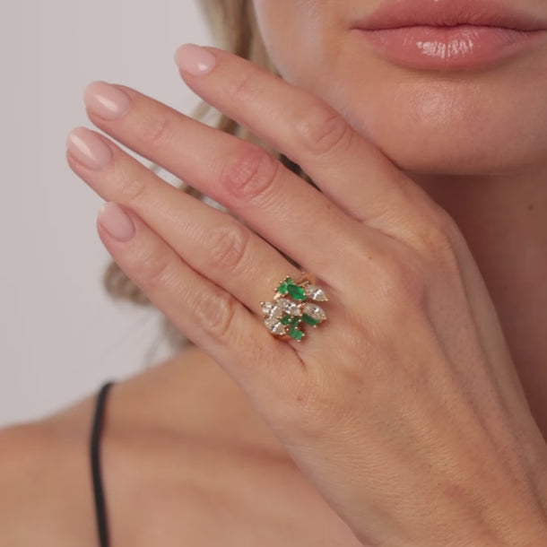 Vintage diamond emerald 14k yellow gold cocktail ring Rings Jack Weir & Sons
