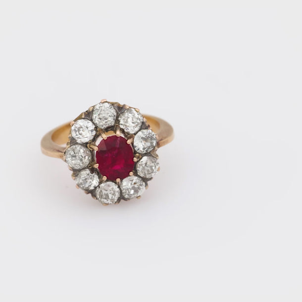 Victorian ruby diamond 18k yellow gold cluster ring Jack Weir & Sons